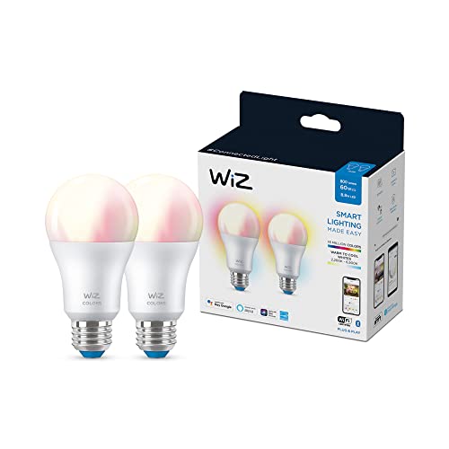 WiZ Connected 2-Pack Color 60W A19 Smart WiFi Light Bulb, 16 Million Colors, Compatible with Alexa and Google Home Assistant, No Hub Required, 2 Bulbs