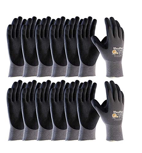 12 Pairs MaxiFlex 34-874/Med Gloves Nitrile Micro-Foam Grip Palm & Fingers – Excellent grip and abrasion resistance – Multiple applications safety glove (Size-M/12 Pairs)