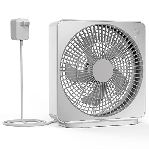 ASKPULION 10 Inch Small Box Fan, 3 Speeds Square Fan Powered by AC Adapter, Small Window Fan for Bedroom Bathroom Kitchen
