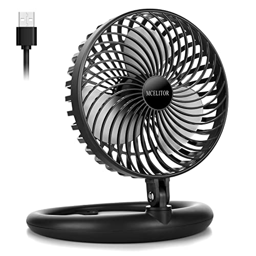 MCELITOR Small Desk Fan, 8-Inch USB Fan Small Quiet Personal Table Fan for Bedroom Office Home, Foldaway, Adjustable 540-degree Angle, 3 Speed, 5ft Cord (Black)