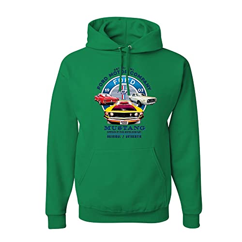 Ford Mustang 1903 Trio Detroit Motor Company Licensed Official Mens Hoodies, Kelly Green, 2XL