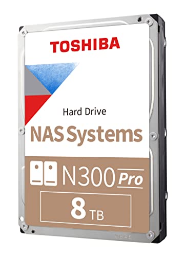 Toshiba N300 PRO 8TB Large-Sized Business NAS (up to 24 bays) 3.5-Inch Internal Hard Drive – Up to 300 TB/year Workload Rate CMR SATA 6 GB/s 7200 RPM 256 MB Cache – HDWG480XZSTB