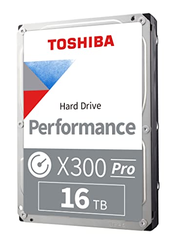 Toshiba X300 PRO 16TB High Workload Performance for Creative Professionals 3.5-Inch Internal Hard Drive – Up to 300 TB/Year Workload Rate CMR SATA 6 GB/s 7200 RPM 512 MB Cache – HDWR51GXZSTB