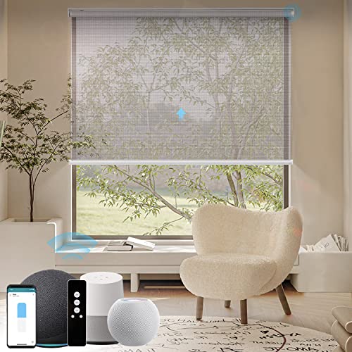 WEFFORT Motorized Shades 50% Blackout Smart Blinds Work with HomeKit Alexa Google Home Electric Blinds with Remote Control for Windows Shade for Smart Home, PVC Free Sunscreen Stone