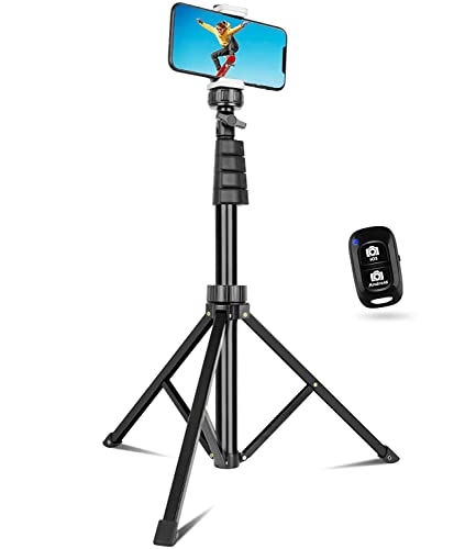 Sensyne 62″ Phone Tripod & Selfie Stick, Extendable Cell Phone Tripod Stand with Wireless Remote and Phone Holder, Compatible with iPhone Android Phone, Camera (Black)