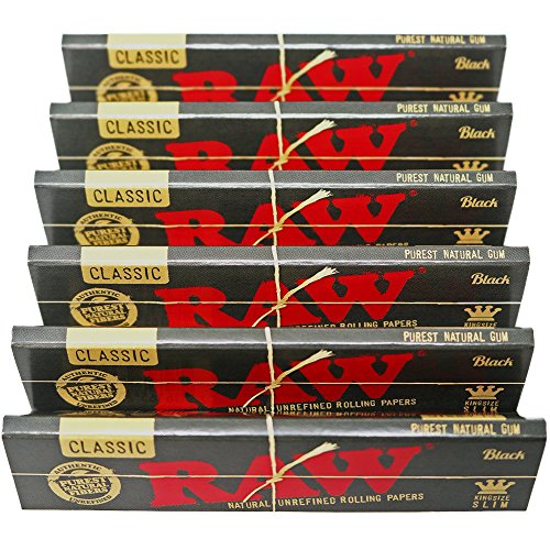 RAW Classic Black King Size Slim Natural Unrefined Ultra Thin 110mm Rolling Papers (6 Packs)