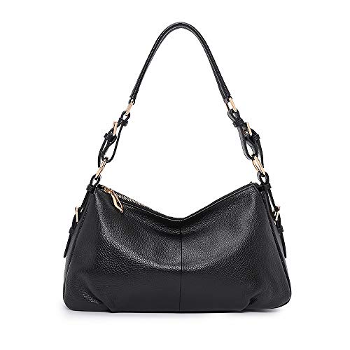 Kattee Soft Leather Hobo handbags for Women, Genuine Top Handle Vintage Shoulder purses(Black)