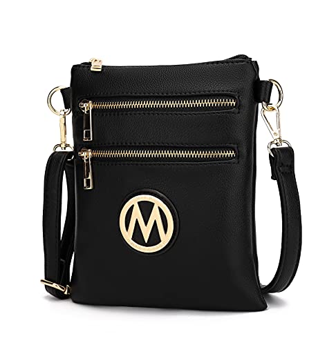 MKF Crossbody Bag for Women – Adjustable Strap – PU Leather Designer Crossover Lady Handbag Small Messenger Purse Black