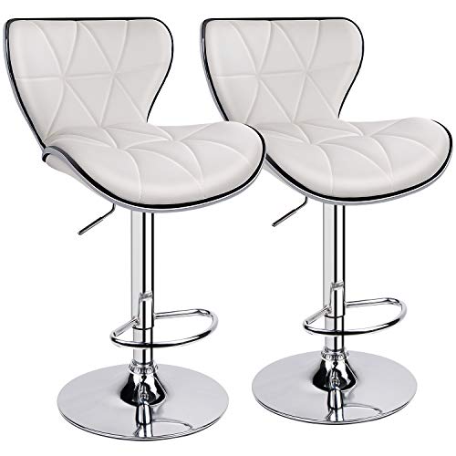 Leopard Shell Back Adjustable Swivel Bar Stools, PU Leather Padded with Back, Set of 2 (White) | The Storepaperoomates Retail Market - Fast Affordable Shopping