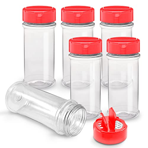 RoyalHouse – 6 PACK – 5.5 Oz with Red Cap – Plastic Spice Jars Bottles Containers, Perfect for Storing Spice, Herbs and Powders, Lined Cap – Safe Plastic , PET – BPA free – Made in USA