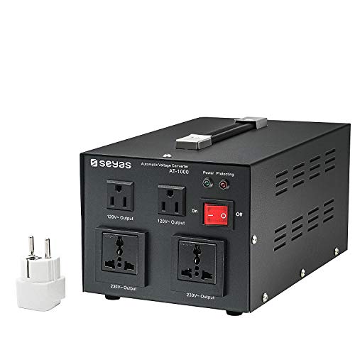 SEYAS 1000W Auto Step Up & Step Down Voltage Transformer Converter, 110-120 to 220-240 Volts, Soft Start & Full Load, 7x24hrs Continous Run, Circuit Breaker Protection, U.S. Patent No. US9225259 B2