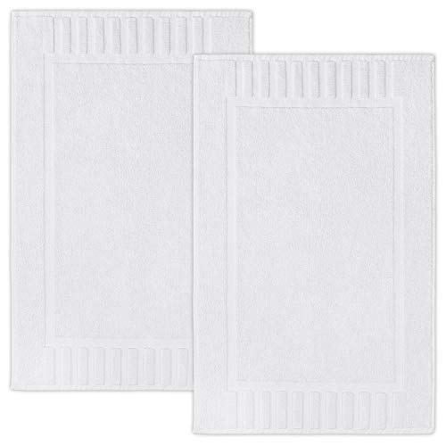 White Classic Luxury Bath Mat Floor Towel Set – Absorbent Cotton Hotel Spa Shower/Bathtub Mats [Not a Bathroom Rug] 22″x34″ | 2 Pack | White