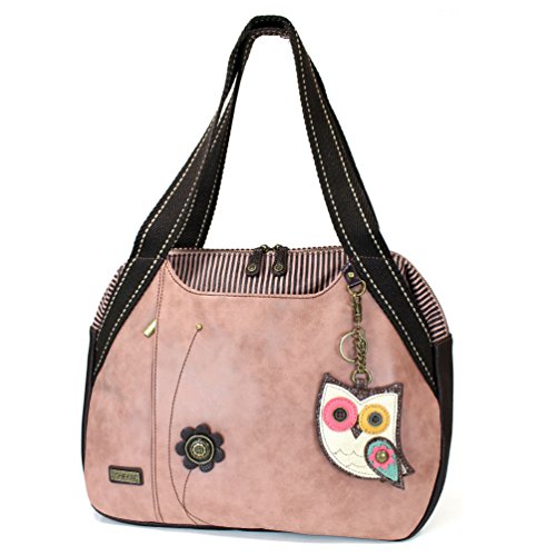 Chala Handbags Dust Rose Shoulder Purse Tote Bag with Bird Key Fob/coin purse (Owl)