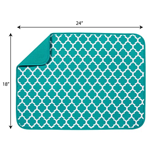 S&T INC. Absorbent, Reversible XL Microfiber Dish Drying Mat for Kitchen, 18 Inch x 24 Inch, Teal Trellis | The Storepaperoomates Retail Market - Fast Affordable Shopping