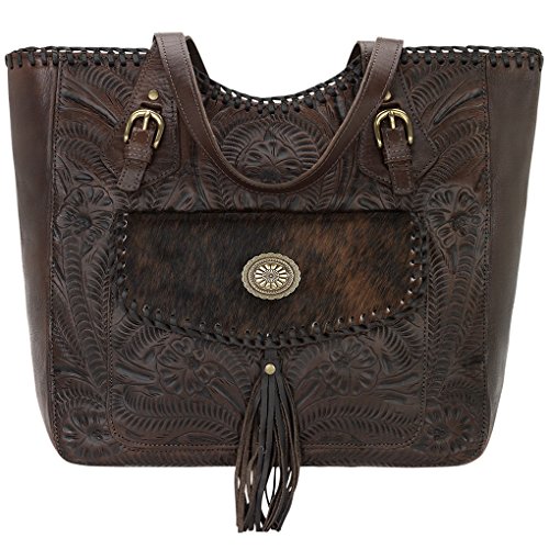 American West Leather Tote- Multi Compartment Carry on Bag Key Foab Purse Charm (Annie’s Secret Consealed Carry Chestnutw Hair)