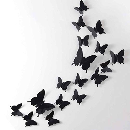 24pcs 3D Butterfly Removable Mural Stickers Wall Stickers Decal for Home and Room Decoration (Black)