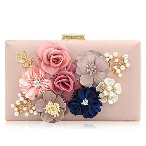 Milisente Evening Bag for Women, Flower Wedding Evening Clutch Purse Bride Floral Clutch Bag (Light Pink)