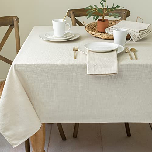 Benson Mills Textured Fabric Table Cloth, for Everyday Home Dining, Parties, Weddings & Holiday tablecloths (60″ x 104″ Rectangular, Flax/Beige/Taupe)