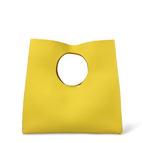 HOXIS Vintage Minimalist Style Soft Pu Leather Handbag Clutch Small Tote (Yellow)