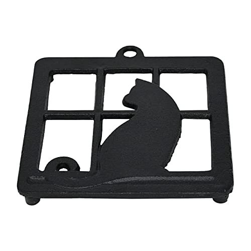 Home-X Cast Iron Trivet, Square Trivet with Single Cat in Window