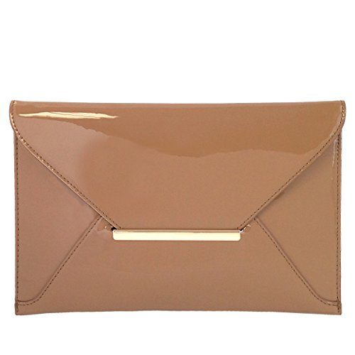 JNB Faux Patent Leather Envelope Candy Clutch Bag, Taupe