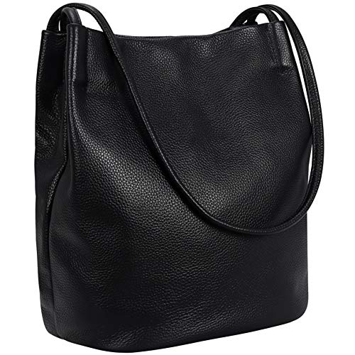 Iswee Genuine Leather Purse Shoulder Bag Totes Handbags for Women (Black)