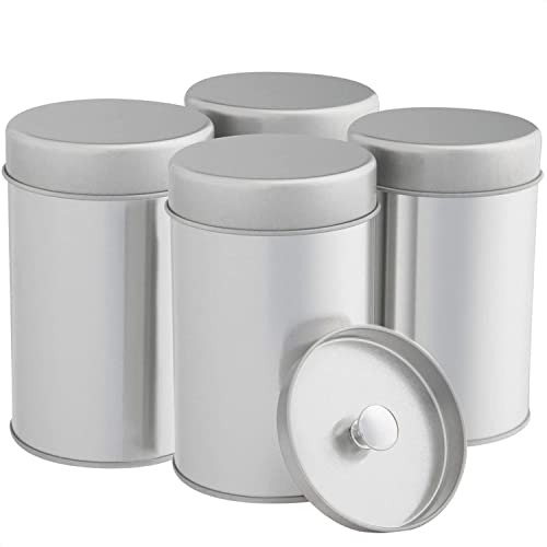 SILVERONYX Tea Tin Canister with Airtight Double Lids for Loose Tea and Tea Bags – Small Kitchen Canisters for Tea Coffee Sugar Storage, Loose Leaf Tea Tin Containers Tea Canister – 4 pc