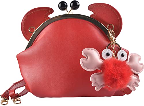 QZUnique Crab Shape Handbag Novelty Crossbody Bag Animal Shaped Purse Detachable Shoulder Bag Women’s Satchel Red