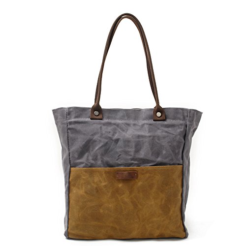 Women’s Canvas Waterproof Shoulder Hand Bag Tote Bag Purse Handbag Shopping bag(Grey-Khaki)