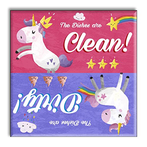 Guajolote Prints Clean Dirty Dishwasher Magnet Sign Indicator – Unicorn, Rainbows, Stars and Poop Funny Home and Kitchen Gift