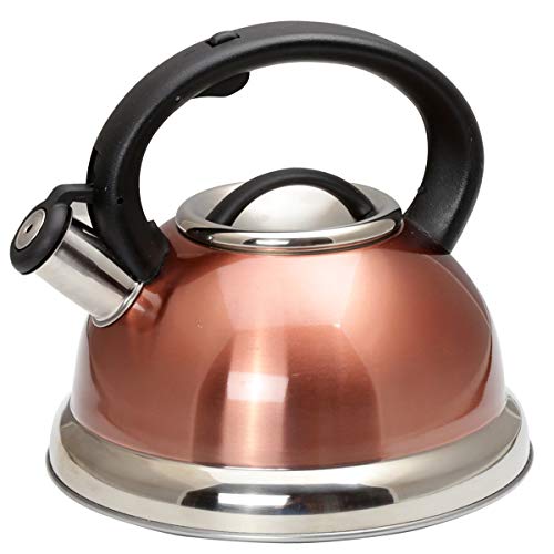 Creative Home 77066 Alexa Stainless Steel Whistling Tea Kettle with Aluminum Capsulated Bottom for Quick Heat Distribution, 3.0 Quart, Metallic Copper Color