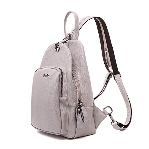 AMELIE GALANTI Small Backpack Purse for Women, Backpack Handbags Lightweight PU Nylon Sling Purse with Convertible Shoulder Strap (L Grey-PU)
