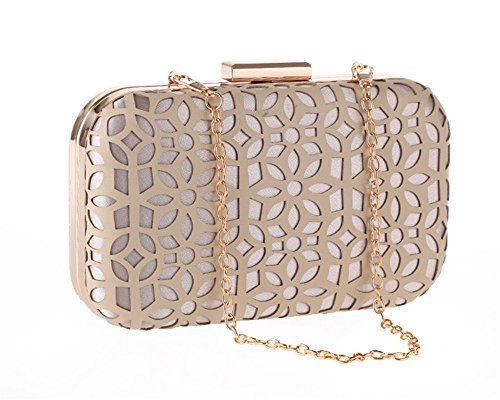 missfiona Womens Hollow Out PU Leather Evening Clutch Grab Bag Formal Occasion Wedding Party Handbag(Nude)