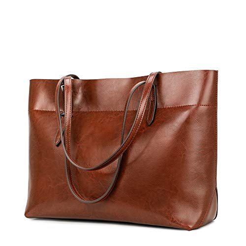 Kattee Vintage Genuine Leather Tote Shoulder Bag With Adjustable Handles (Brown)