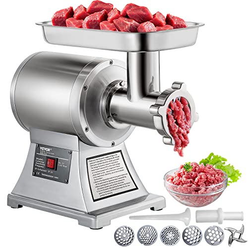 Happybuy 110V Commercial Meat Grinder 550Lbs/hour 1100W 190 PRM Sausage Stuffer Maker 1.5 HP Stainless Steel Home Kitchen Tool 5 Plates and 1 Cutting Knives
