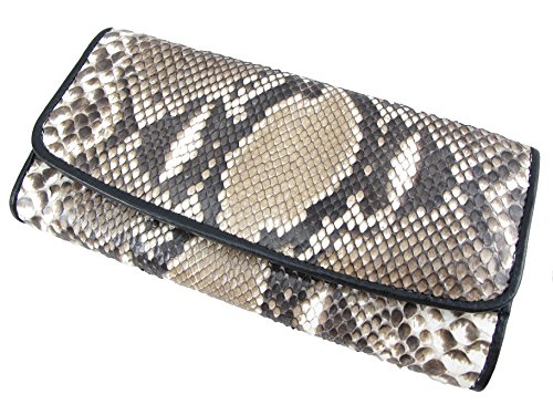 Pelgio Genuine Python Snake Skin Leather Women’s Trifold Clutch Wallet (Reticulated Natural)
