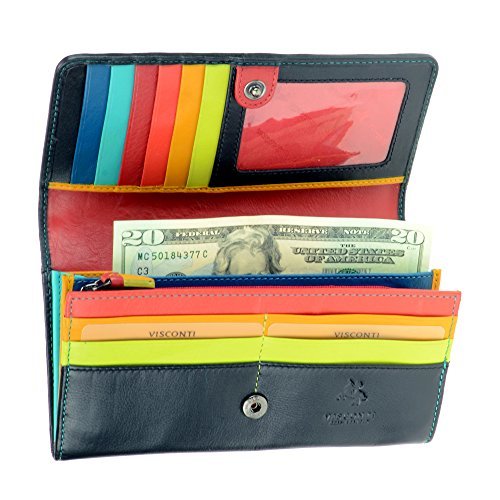 Visconti STR4 Women’s Secure RFID Blocking Large Leather Trifold Clutch Wallet Purse – Black Multi