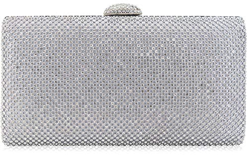 Dexmay Large Rhinestone Crystal Clutch Evening Bag Women Formal Purse for Cocktail Prom Party Silver