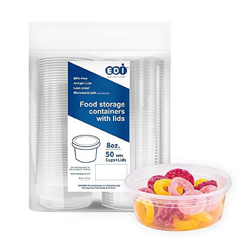 EDI Deli Food Storage Containers with Lids 50 Sets (8oz)