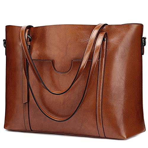 S-ZONE Women Genuine Leather Top Handle Satchel Daily Work Tote Shoulder Bag