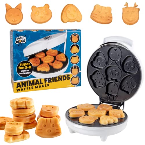 Animal Mini Waffle Maker- Make 7 Fun, Different Shaped Pancakes Including a Cat, Dog, Reindeer & More- Electric Nonstick Waffler Iron, Pan Cake Cooker Makes Fun Holiday Breakfast, Unique Gift for Kids