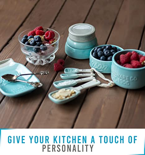 Vintage Mason Jar Ceramic Kitchenware Set by Comfify – Multi-Piece Kitchen Ceramic Décor Set w/ 4 Measuring Cups, 4 Measuring Spoons and Spoon Rest – Attractive Vintage Style, in Aqua Blue /Teal | The Storepaperoomates Retail Market - Fast Affordable Shopping