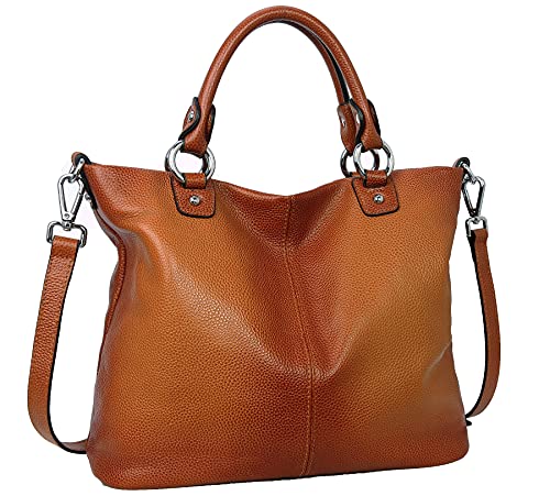 Heshe Women’s Genuine Leather Designer Handbags Tote Top Handle Satchel Shoulder Bag Hobo Crossbody Purses for Ladies (Sorrel)