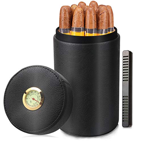 Scotte Cigar humidor case/jar,Leather Cedar Wood Cigar Canister Portable for 12-16 Cigar (Black)