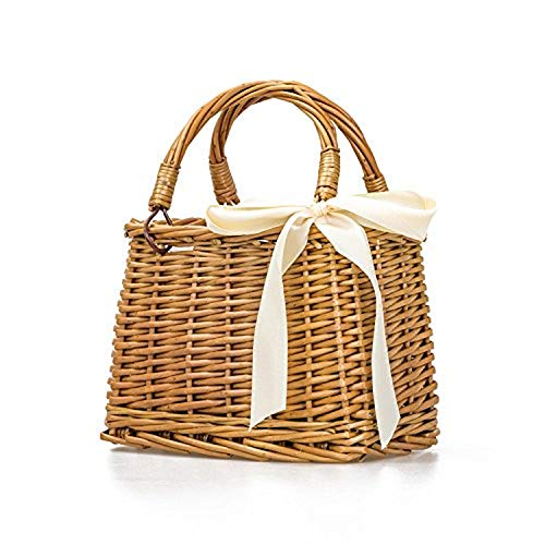 Natural Handwoven Wicker Handbag, Rectangular Basket Purse, Women Straw Tote (Rectangular Khaki)