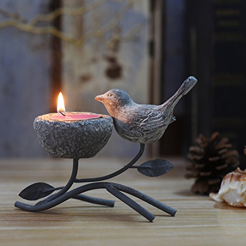 Marbrasse Votive Candle Holders, Vintage Home Decor Centerpiece, Iron Branches, Resin Bird and Nest, Tabletop Decorative TeaLight Candle Stands (Grey Black)