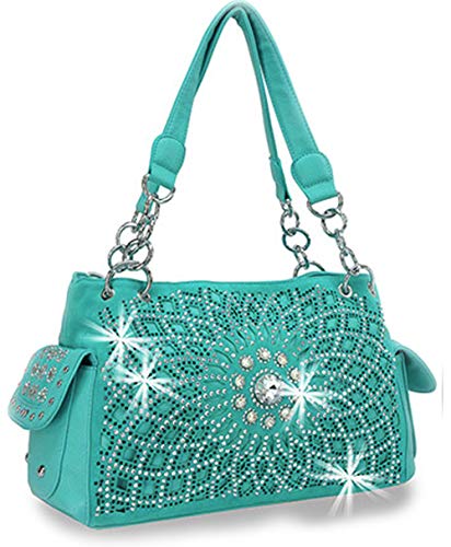 Zzfab Starburst Concealed Carry Purse Rhinestone Western Handbag Turquoise
