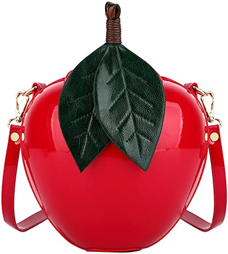 QZUnique Fruit Shape Handbag PU Crossbody Shoulder Bag Adjustable Strap Clutch Jelly Purse red Apple