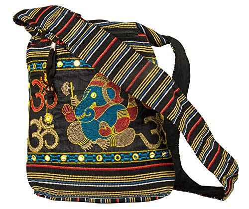 Women Hobo OM Black Cross Body Shoulder Bag Elephant Embroidered School Everyday Shopping Casual Lightweight