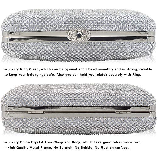 Dexmay Rhinestone Crystal Ring Clutch Purse Luxury Evening Bag for Bridal Wedding Party Silver | The Storepaperoomates Retail Market - Fast Affordable Shopping